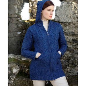 Aran Crafts | Hooded Zip Coat - Blue Marl