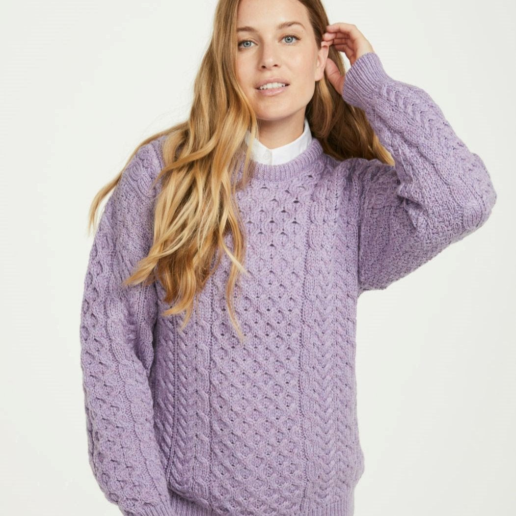 Unisex Aran cable knit crewneck sweater