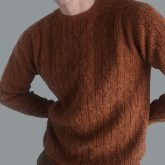 Harley of Scotland | Supersoft Cable Crewneck Sweater - Whisky