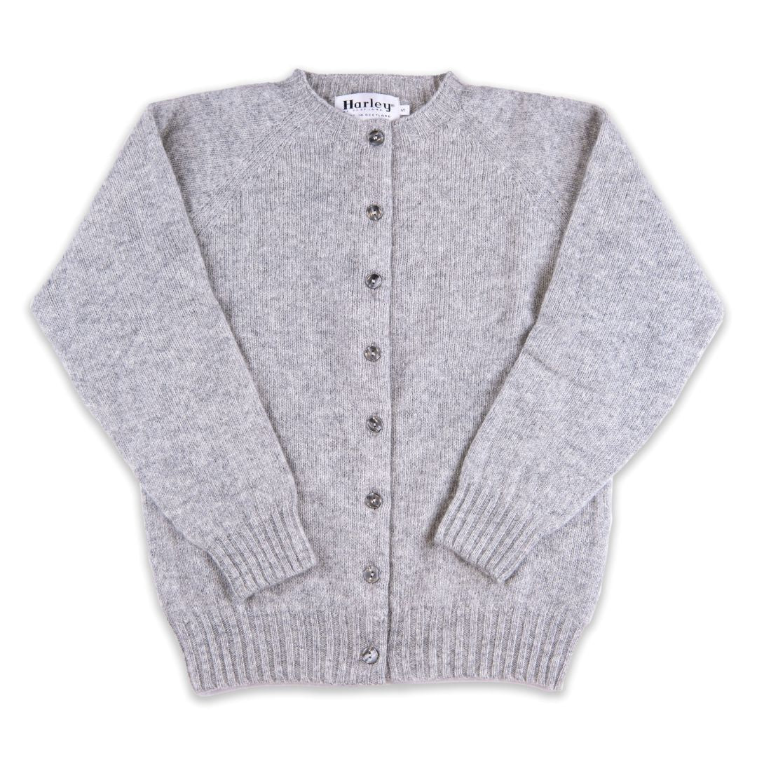 Harley of Scotland | Supersoft High Button Cardigan - Silver