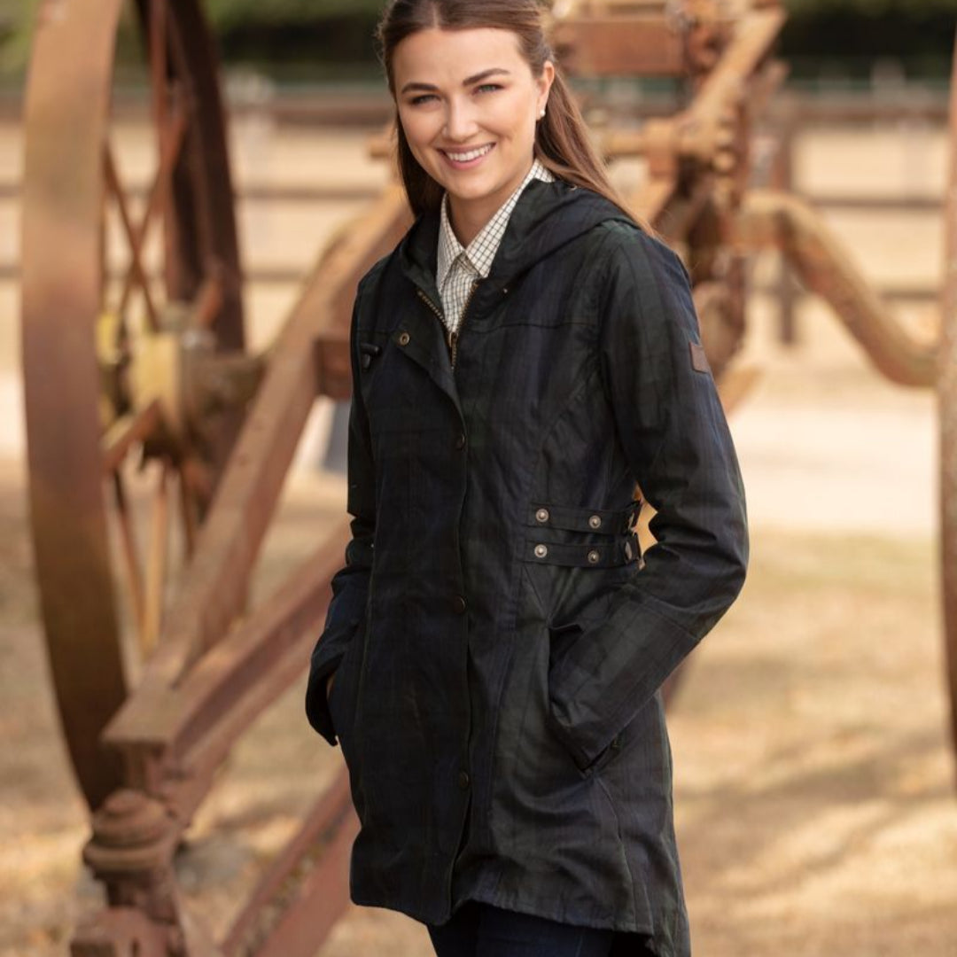 Oxford Blue Katrina Tartan Wax Hooded Jacket