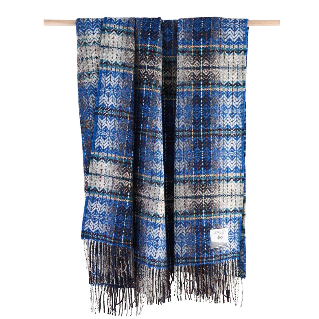 Molloy & Sons | Wool Diamond Weave Throw - Blue
