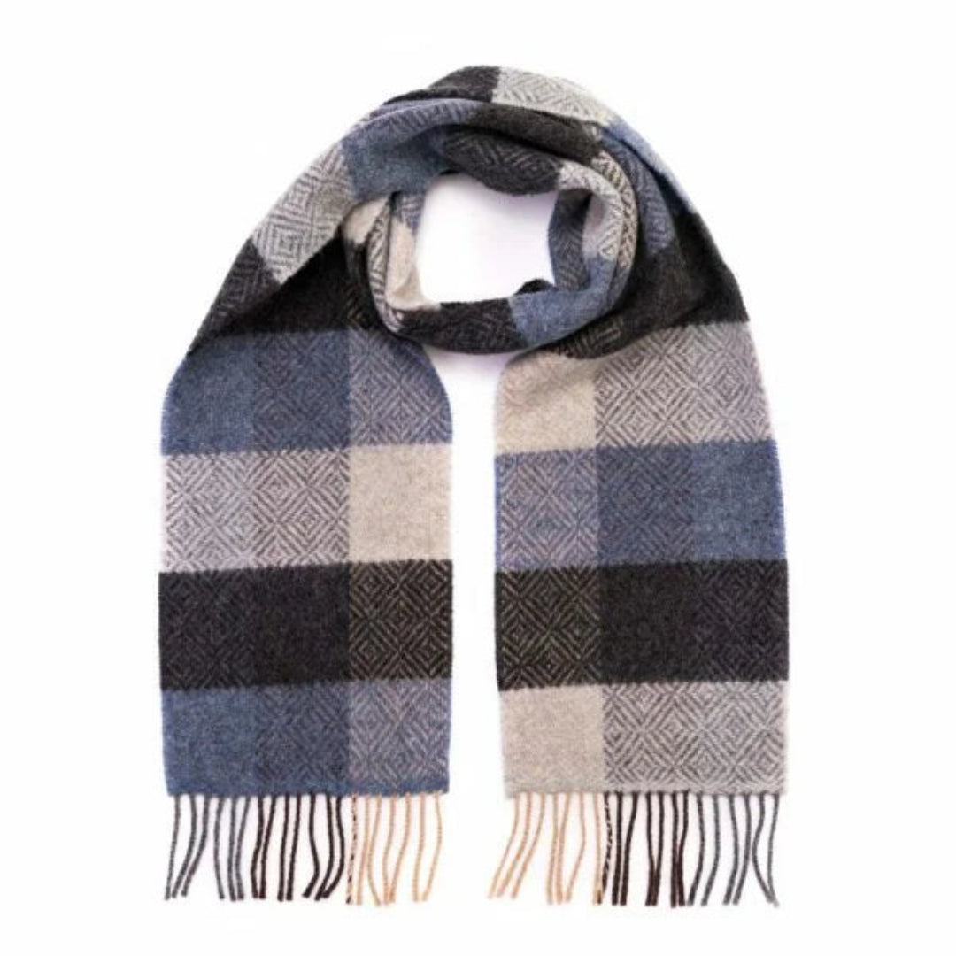John Hanly & Co. | Merino & Cashmere Scarf | Silver Denim Check