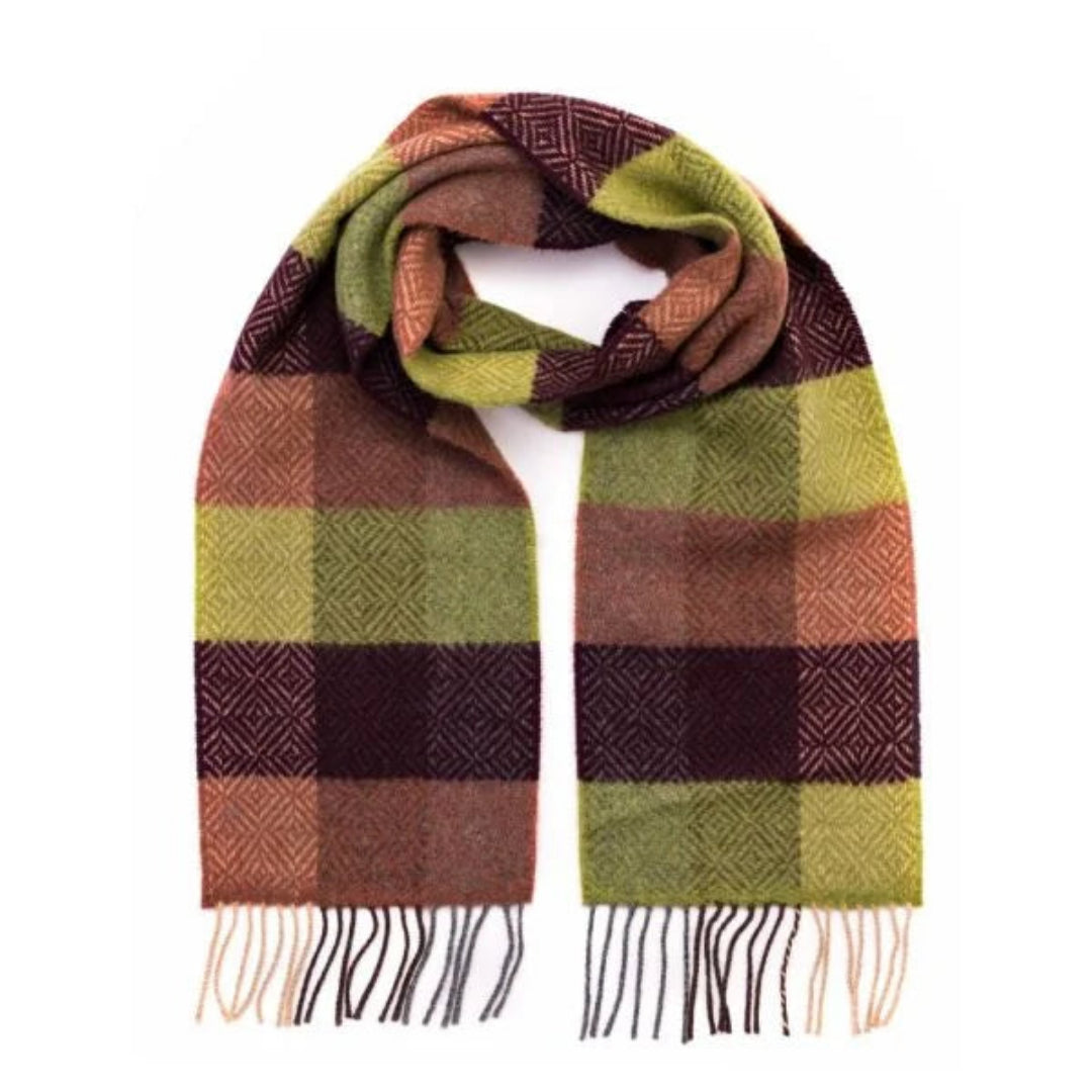 John Hanly & Co. | Merino & Cashmere Scarf | Green Wine Check