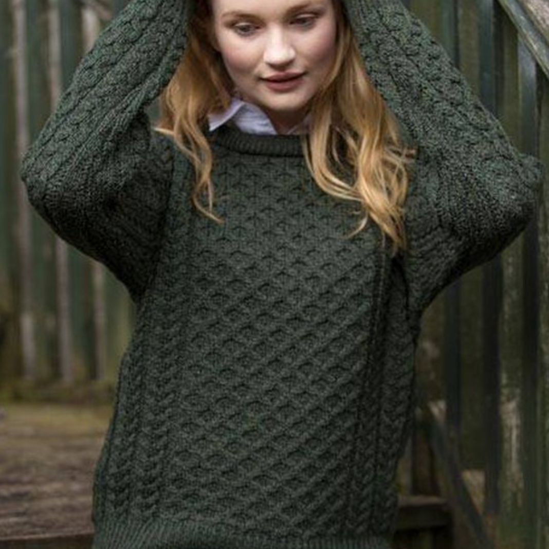 Aran Crafts | Aran Knit Unisex Crewneck Sweater - Army Green