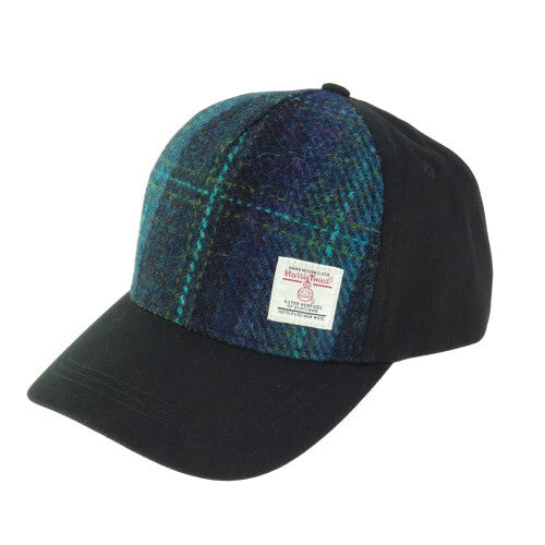 Harris Tweed Baseball Cap | Blue Turquoise overcheck