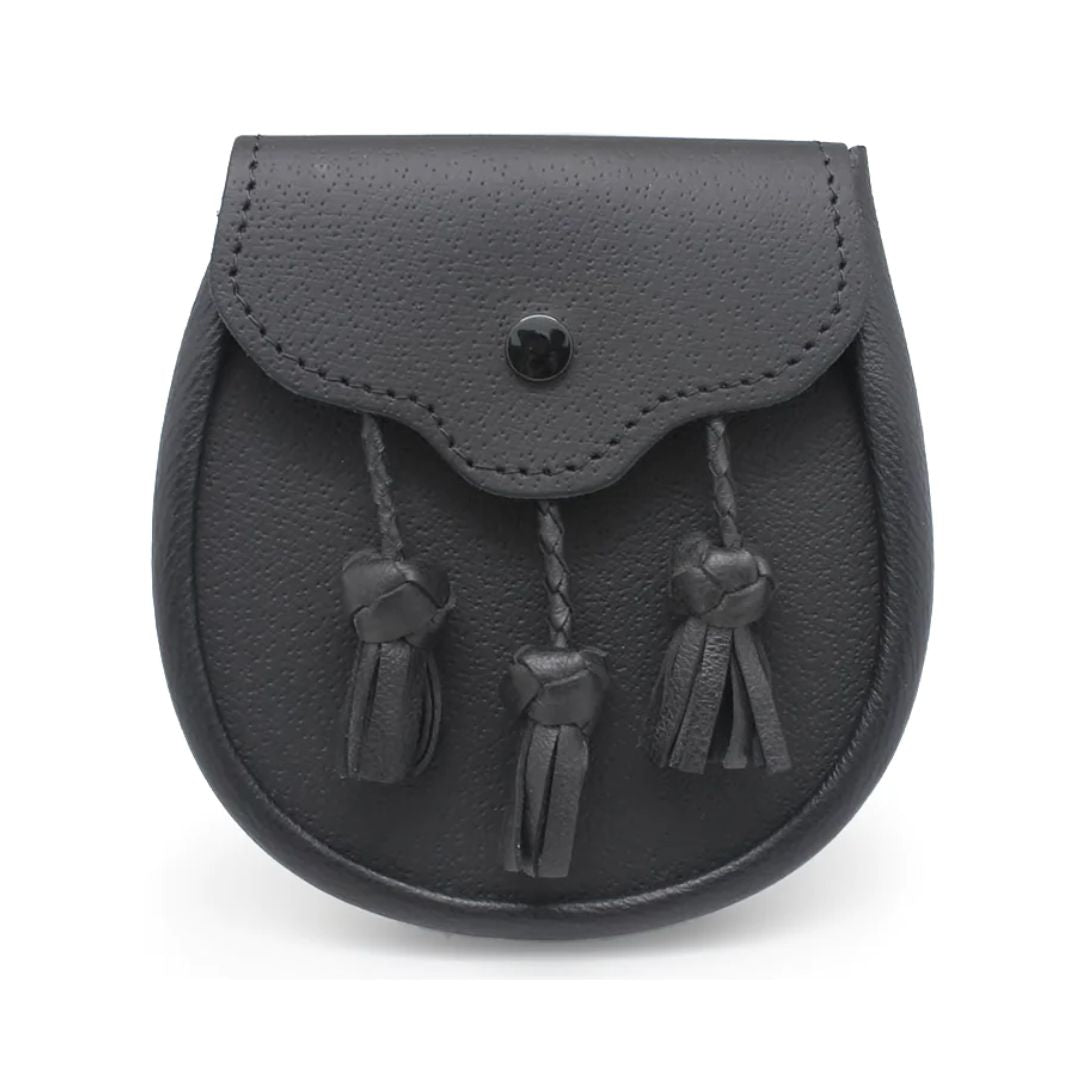 Sporting Day Sporran | Black Leather with Braided tassels