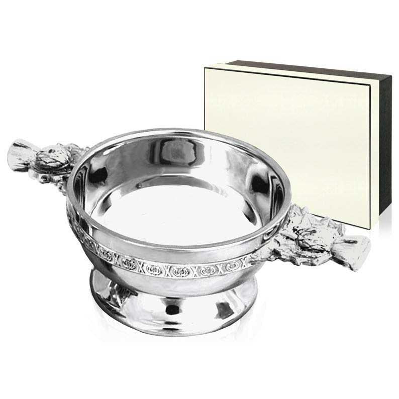 Quaich with decorative thistle handles