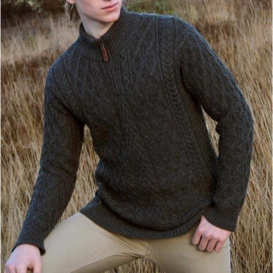 Aran Crafts Donegal Quarter-zip Aran Sweater Charcoal