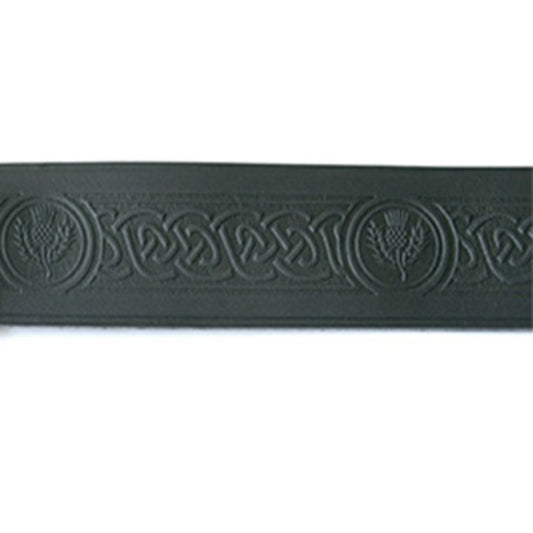 Kilt Belt | Black Leather Embossed with Thistle Design