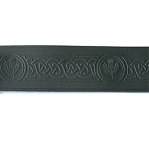 Kilt Belt | Black Leather Embossed with Thistle Design