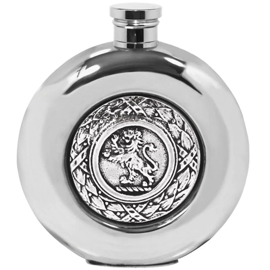 6 oz Lion Rampant Round Pewter Flask