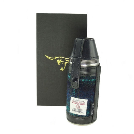 Harris Tweed | Hunting Flask Set - Blue with Turquoise Overcheck