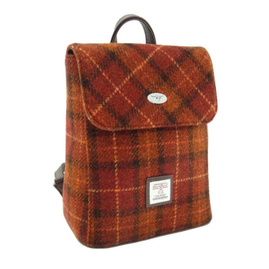 Harris Tweed | Tummel Mini Backpack - Rust with Orange Overcheck