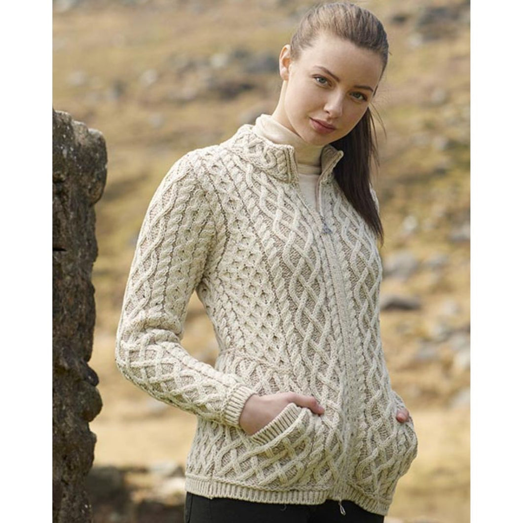Oatmeal, Pure Wool Knitted Aran Turtle Neck Sweater