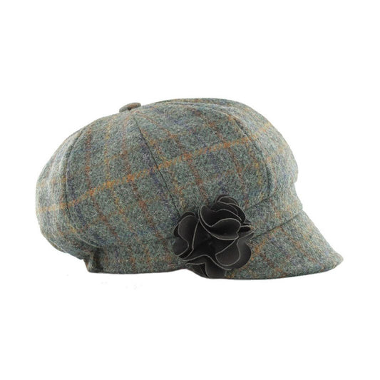 Mucros Weavers | Women's Newsboy Tweed Hat - Green & Brown Check