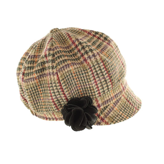 Mucros Weavers | Women's Newsboy Tweed Hat - Brown Check