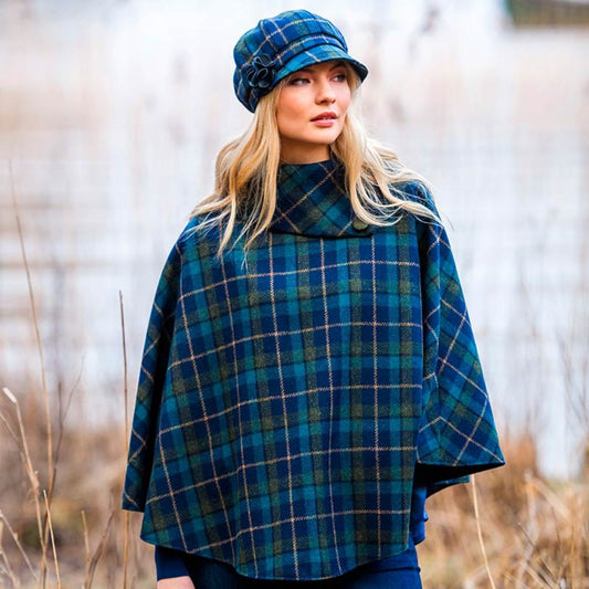 Mucros Weavers | Poncho - Blue Check