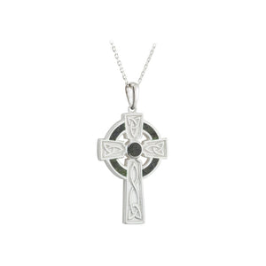 Solvar | Sterling Silver Connemara Marble Celtic Cross Pendant