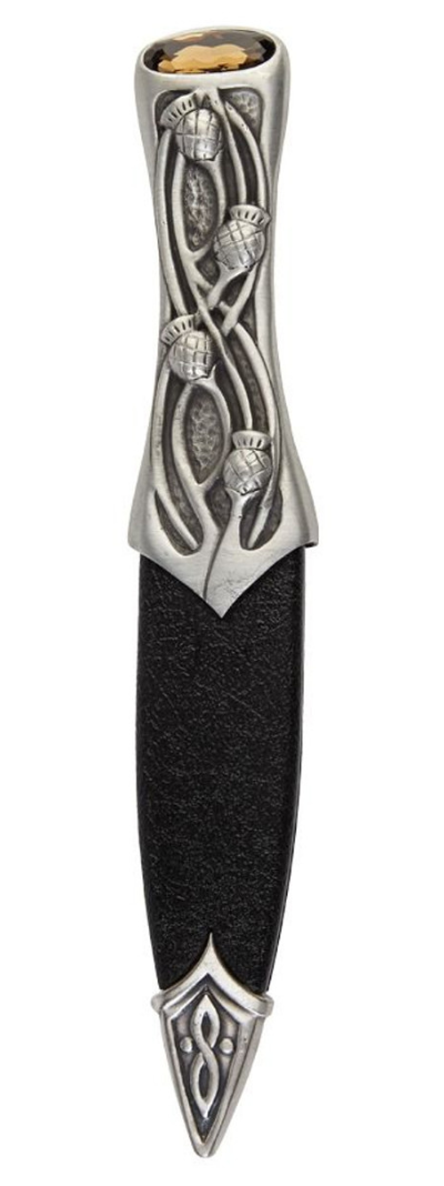 Sgian Dubh | Thistle design in matte pewter with coloured stone top