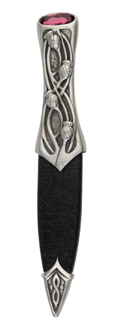 Sgian Dubh | Thistle design in matte pewter with coloured stone top