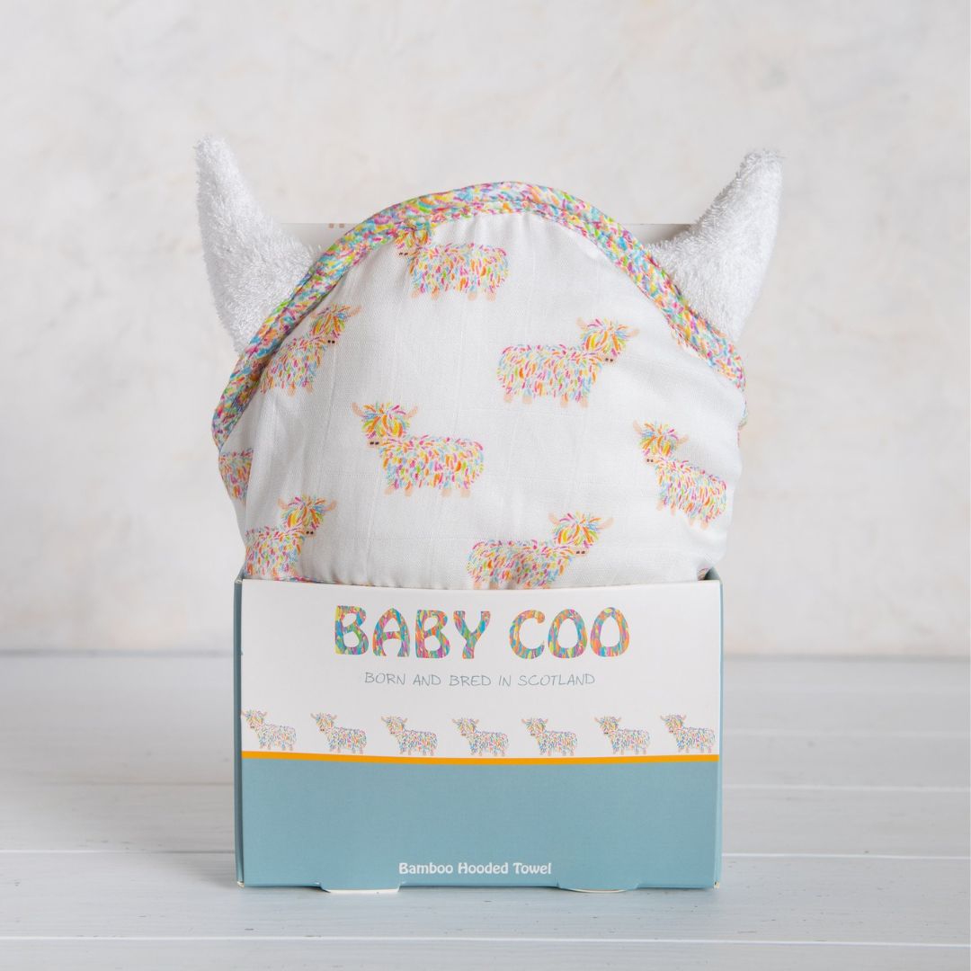 Baby Coo | Highland Cow Hooded Bamboo Towel