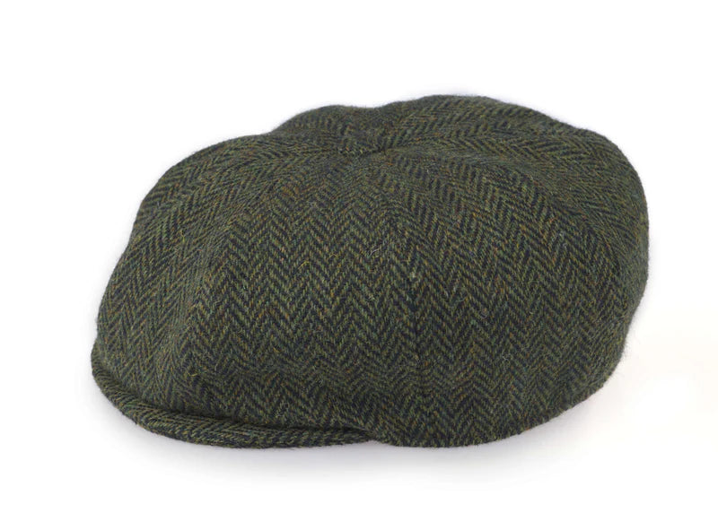 Hanna Hats | Harris Tweed Connery Newsboy Cap - Green & Black Herringbone