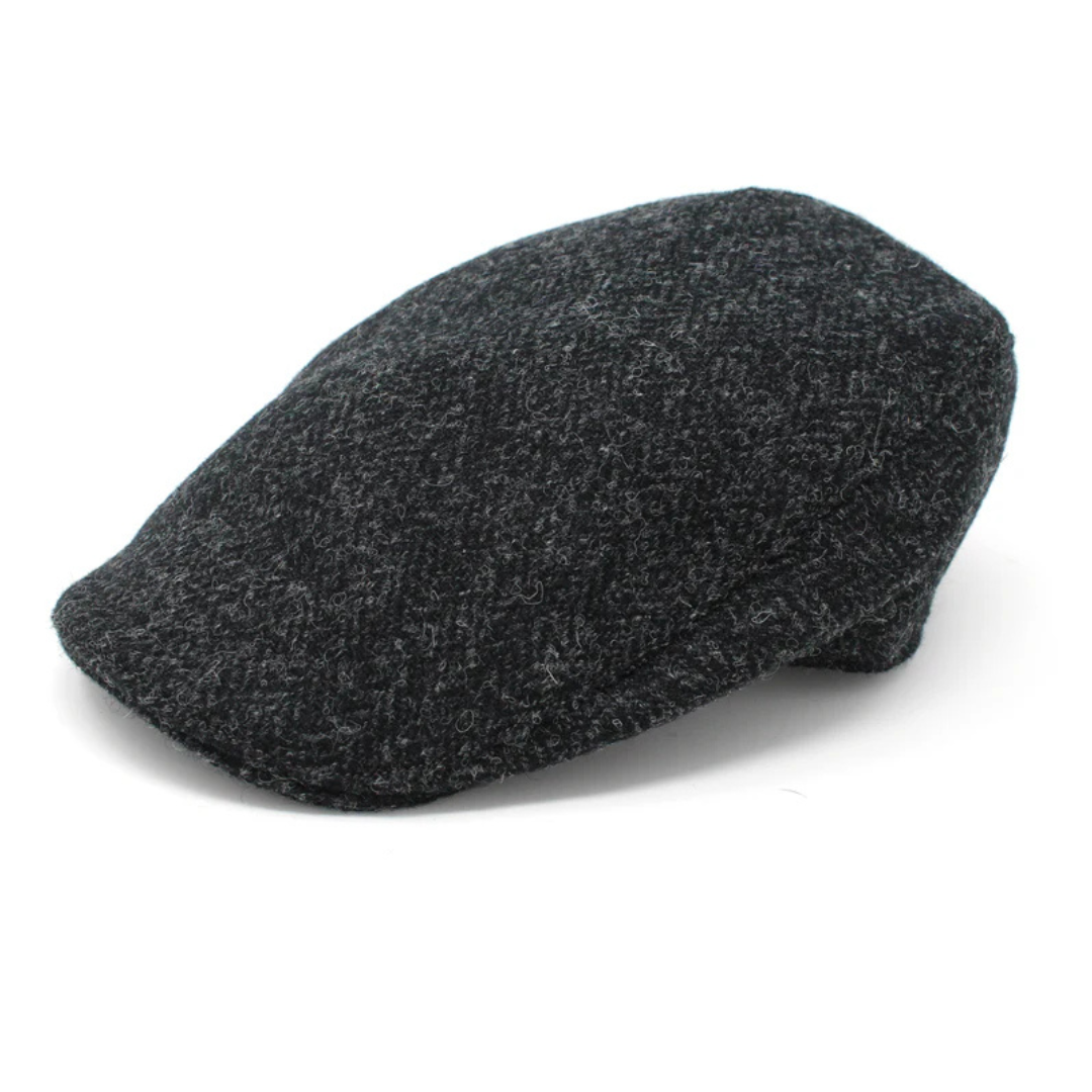 Hanna Hats | Harris Tweed Donegal Touring Cap - Black Herringbone