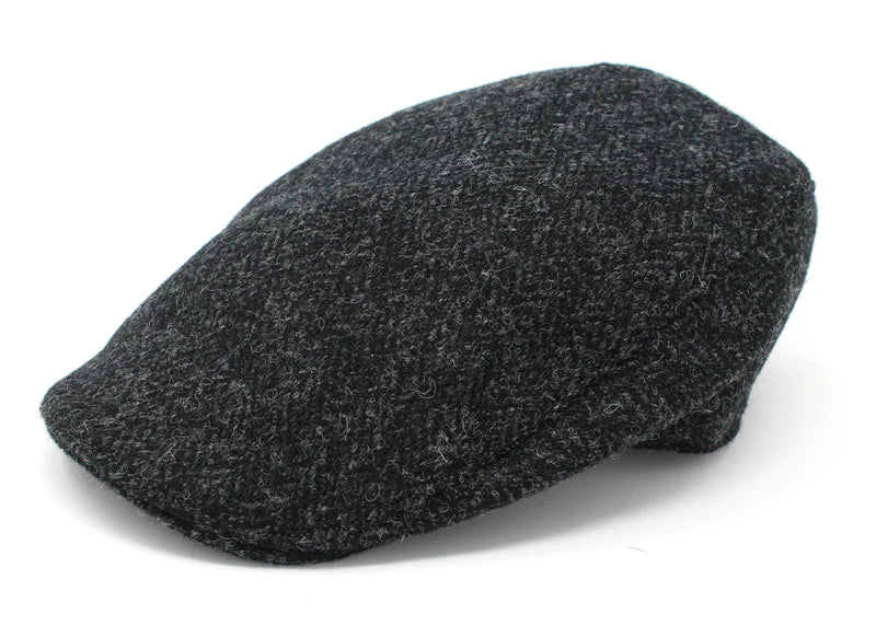 Hanna Hats | Harris Tweed Donegal Touring Cap - Black Herringbone