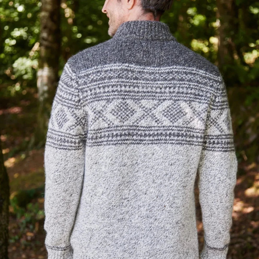 Fisherman Out of Ireland | Jacquard Zip Neck Sweater