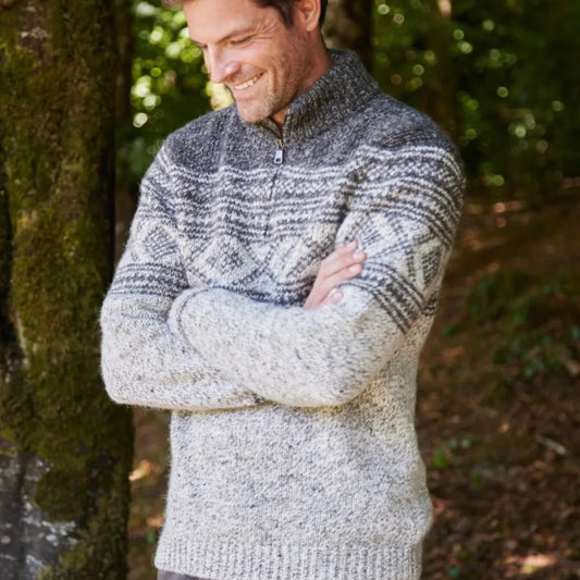 Fisherman Out of Ireland | Jacquard Zip Neck Sweater