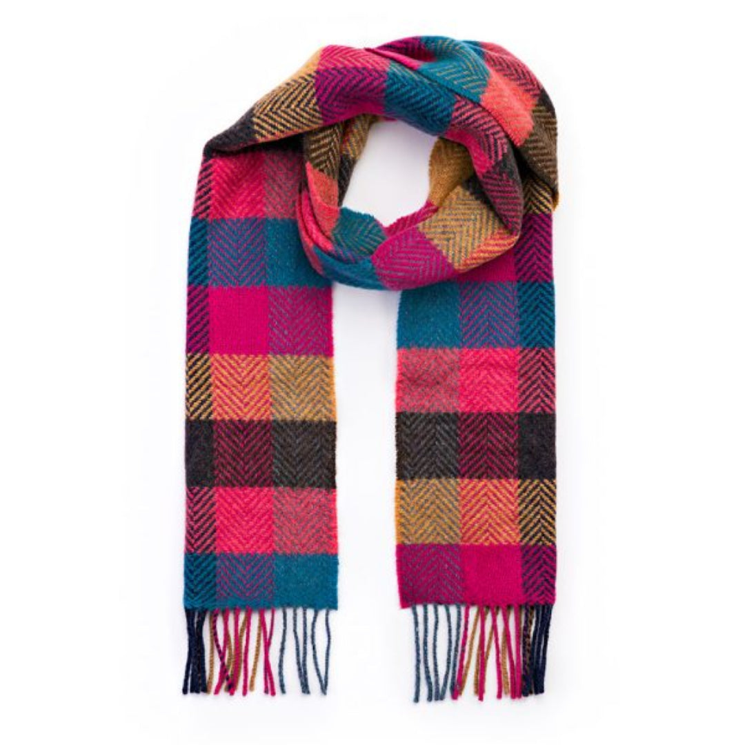 John Hanly & Co. | Merino & Cashmere Scarf | Pink Coral Block