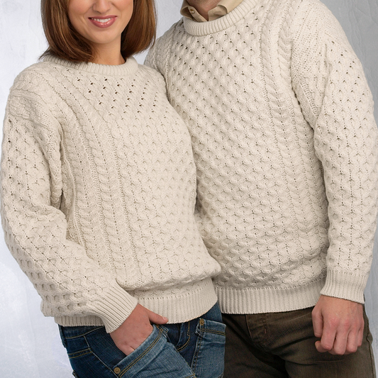Aran Crafts | Aran Knit Unisex Crewneck Sweater - Natural