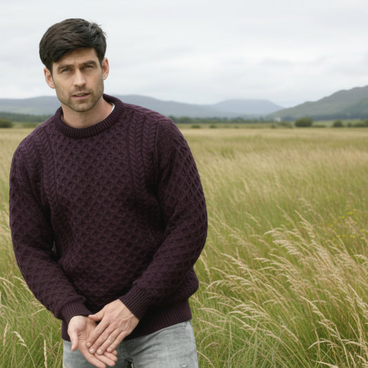 Aran Crafts | Aran Knit Unisex Crewneck Sweater - Damson