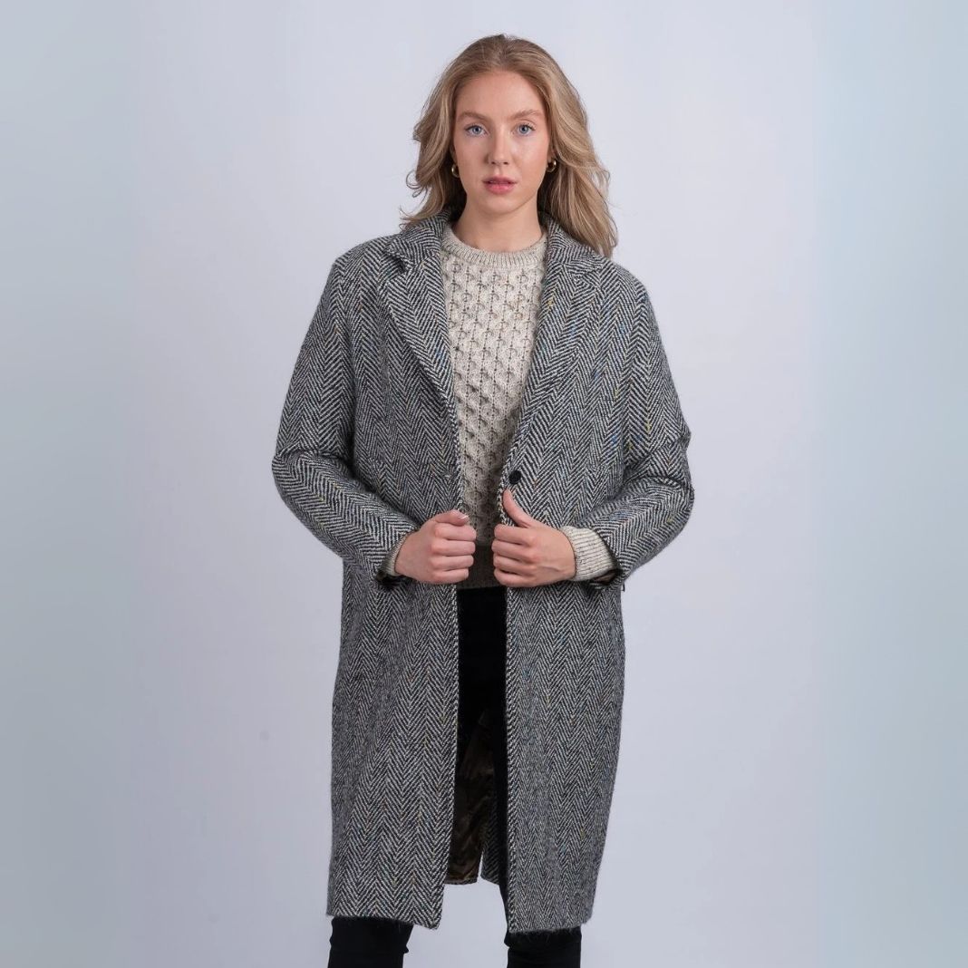 Celtic Tweed | Black & White Herringbone Tweed Coat