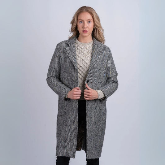 Celtic Tweed | Black & White Herringbone Tweed Coat