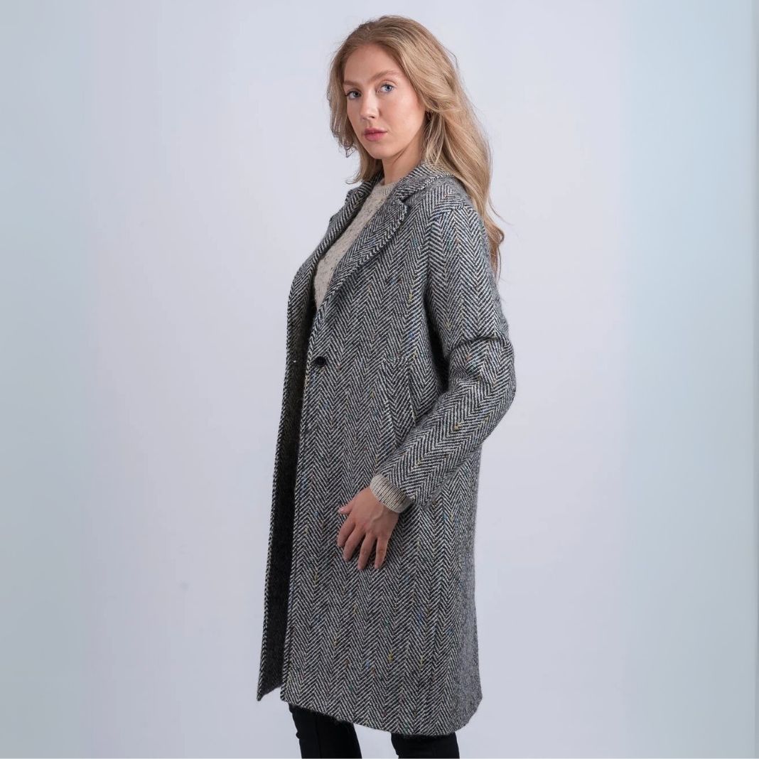 Celtic Tweed | Black & White Herringbone Tweed Coat
