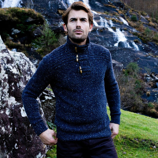 Fisherman Out of Ireland | Merino Toggle Sweater - Navy Slate