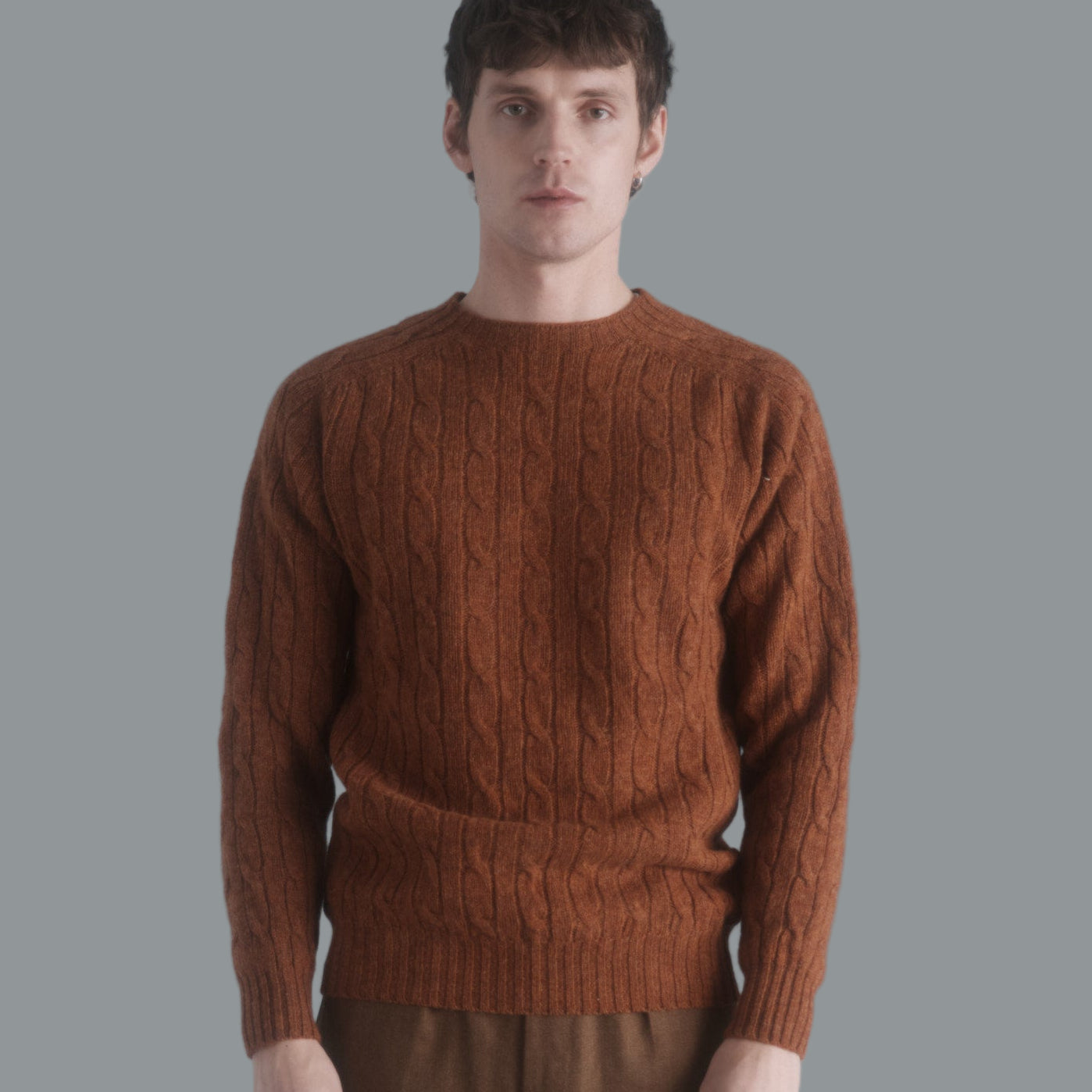 Harley of Scotland | Supersoft Cable Crewneck Sweater - Whisky
