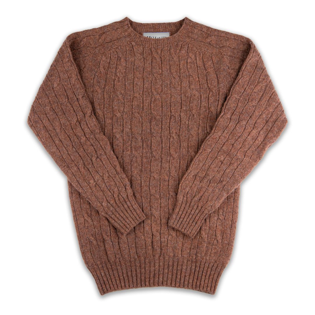 Harley of Scotland | Supersoft Cable Crewneck Sweater - Whisky