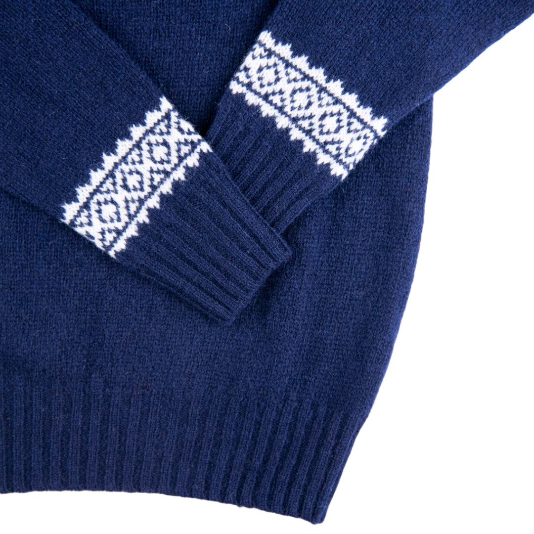 Harley of Scotland | Fairisle Sweater - Navy/Snow White