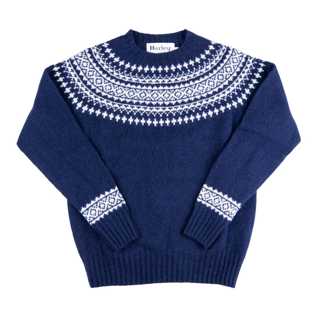 Harley of Scotland | Fairisle Sweater - Navy/Snow White