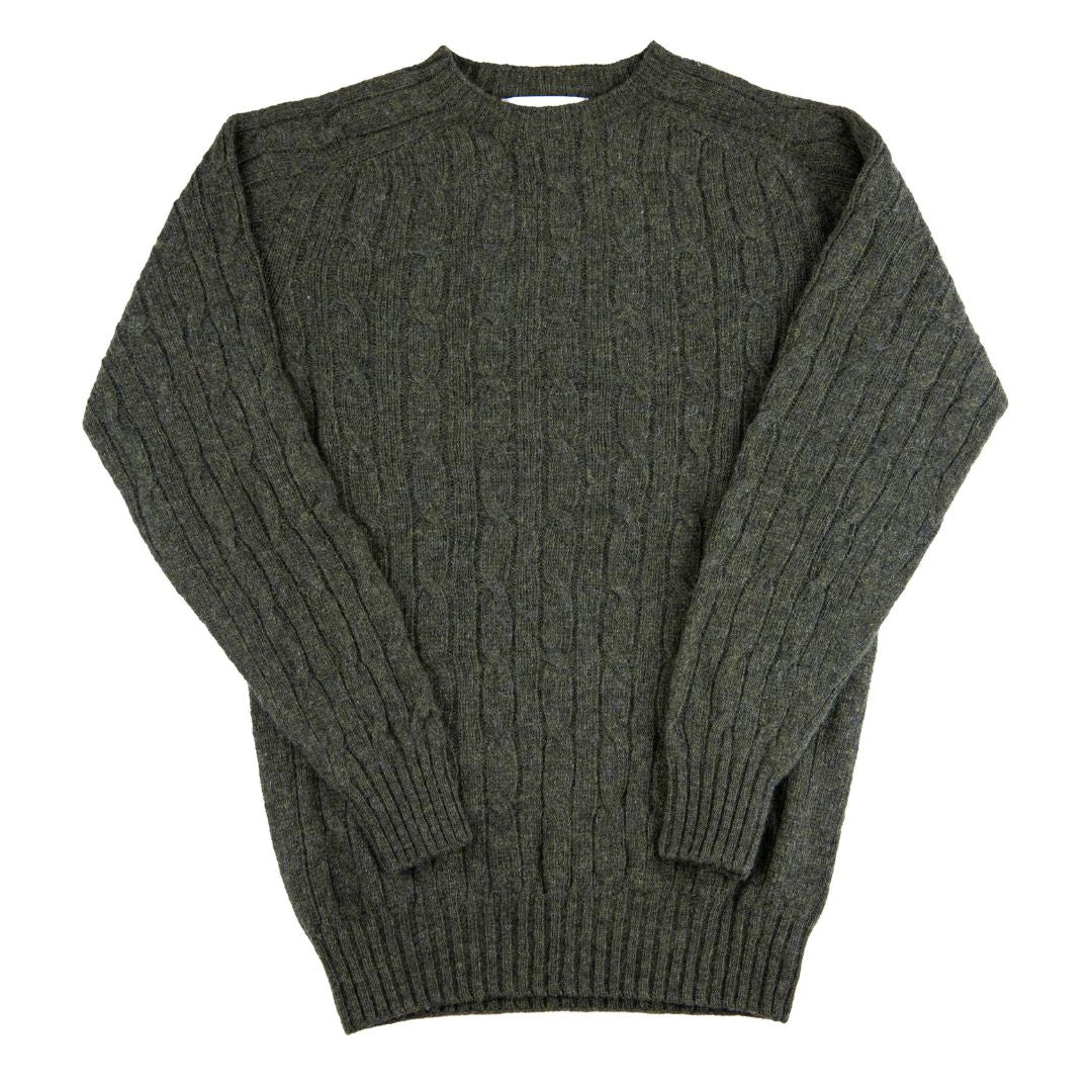 Harley of Scotland | Supersoft Cable Crewneck Sweater - Scots Pine