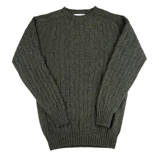 Harley of Scotland | Supersoft Cable Crewneck Sweater - Scots Pine