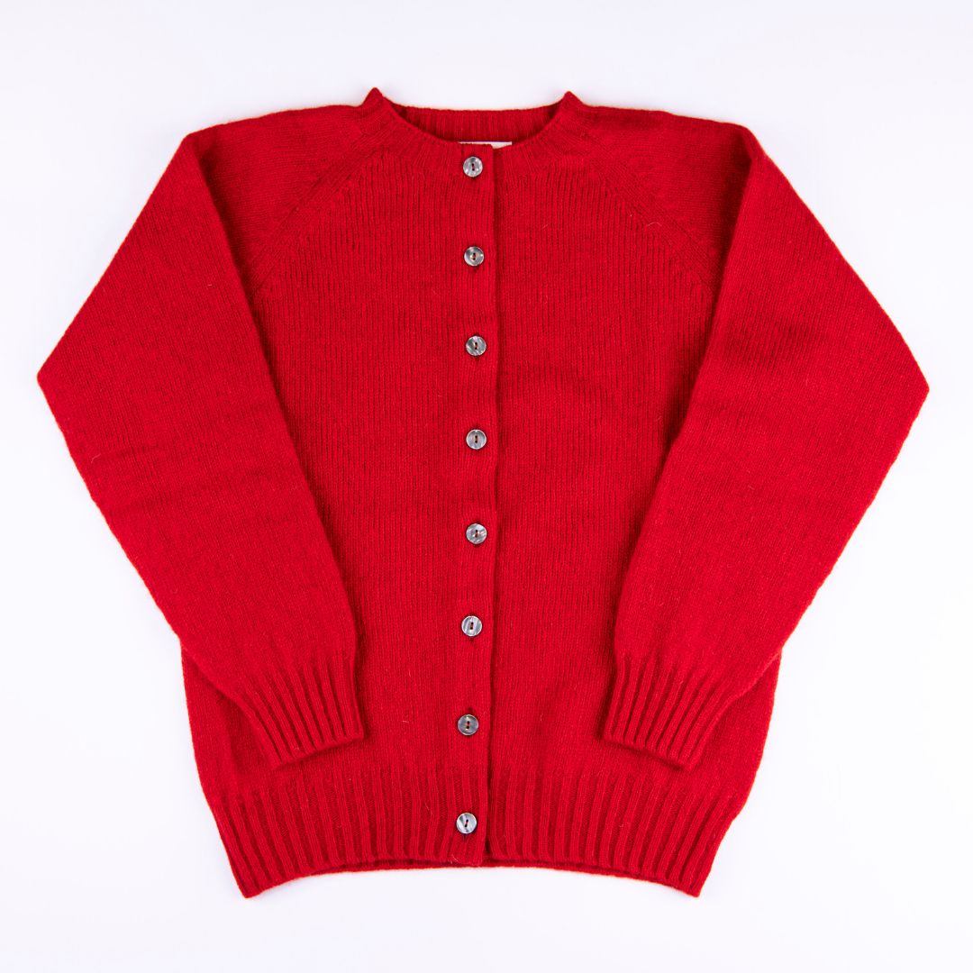Harley of Scotland | Supersoft High Button Cardigan - Cardinal