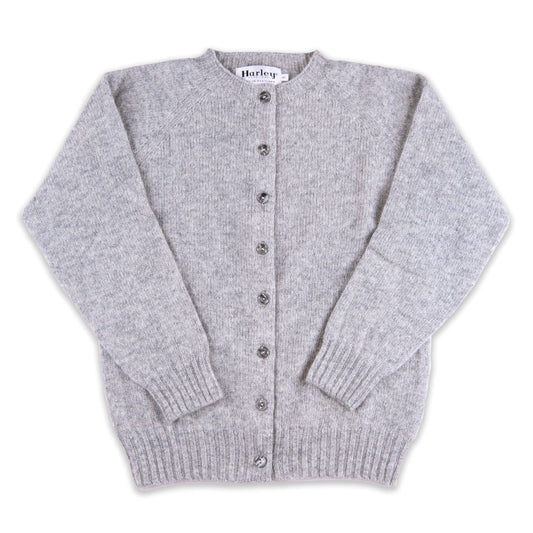 Harley of Scotland | Supersoft High Button Cardigan - Silver