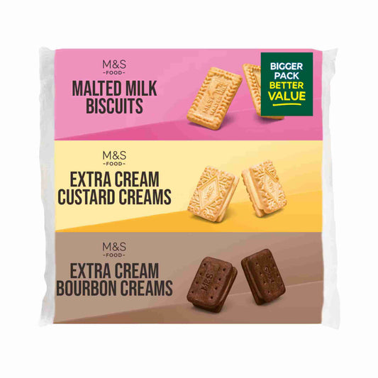 M&S | Tri-pack Bourbon Cream, Custard Cream & Malted Milk Biscuits 530g
