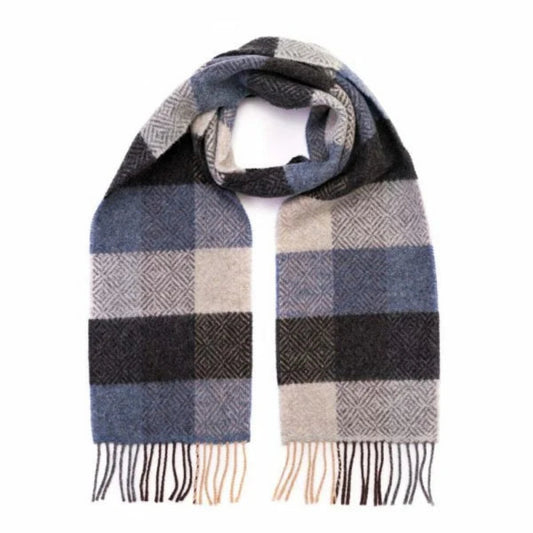 John Hanly & Co. | Merino & Cashmere Scarf | Silver Denim Check