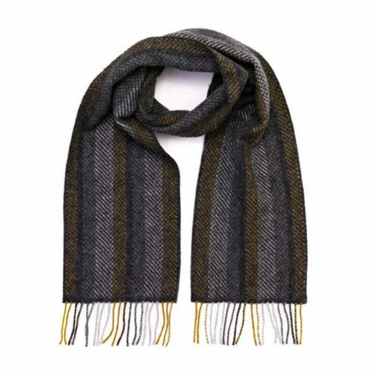 John Hanly & Co. | Merino & Cashmere Scarf | Grey Mustard Stripe