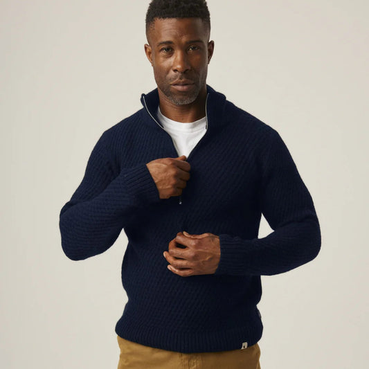Peregrine | Birchall Quarter-zip Sweater - Navy